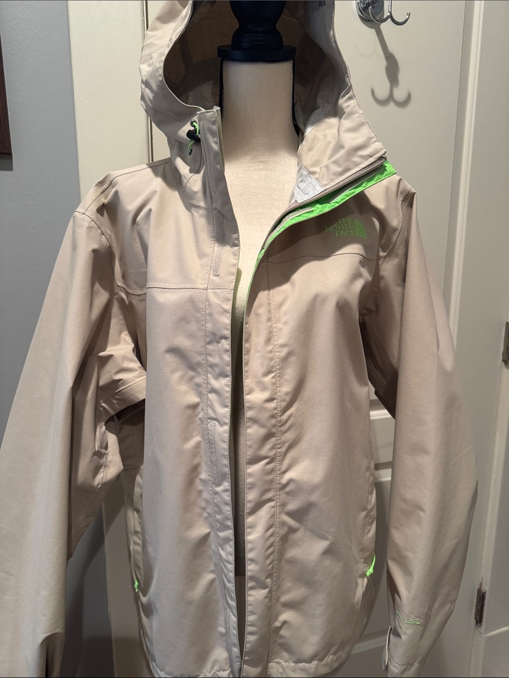 The North Face Beige Raincoat with Lime Trim